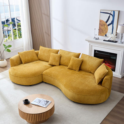 KEIKI 125" Luxury Curved Boucle Sectional Sofa with Left Chaise, Upholstered Modern Style Oversized 5-Seater Couch with Thickened Seat Cushions, Easy Assembly, for Apartment, Living Room, Yellow