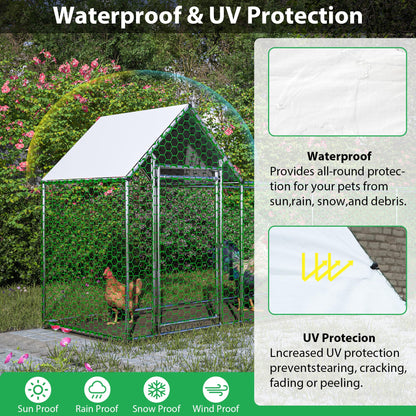 KEIKI Large Metal Chicken Coop, Metal Chicken Run with Waterproof Cover, Farm Poultry Run Hutch Hen House, Outdoor Walk-in Chicken Pen for Poultry Duck Rabbit, 26.08ft x 6.72ft x 6.67ft