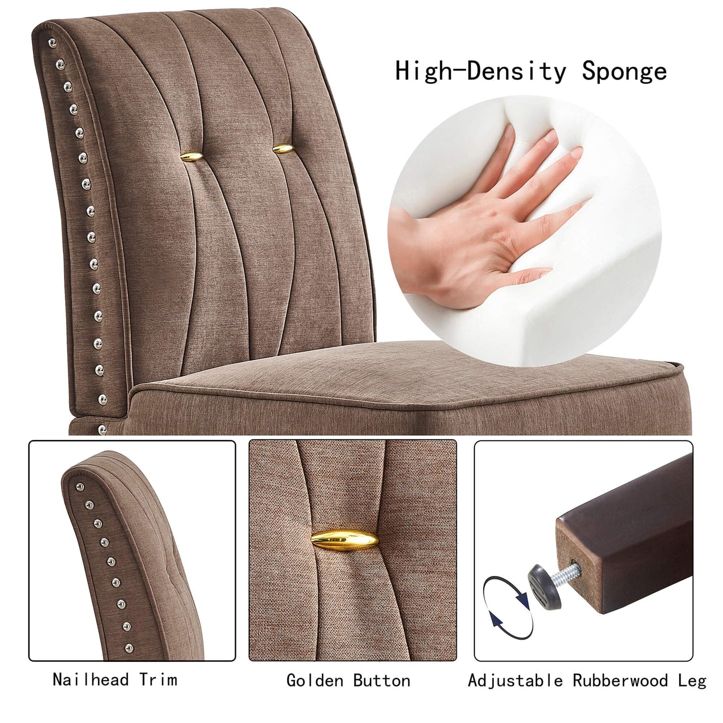 ModaSeren Armless Accent Chairs Set of 2: Upholstered Slipper Armless Chairs with Nails Decorative Slipper Chairs for Bedroom Living Room Dining Room (Brown)