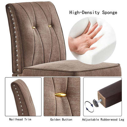 ModaSeren Armless Accent Chairs Set of 2: Upholstered Slipper Armless Chairs with Nails Decorative Slipper Chairs for Bedroom Living Room Dining Room (Brown)