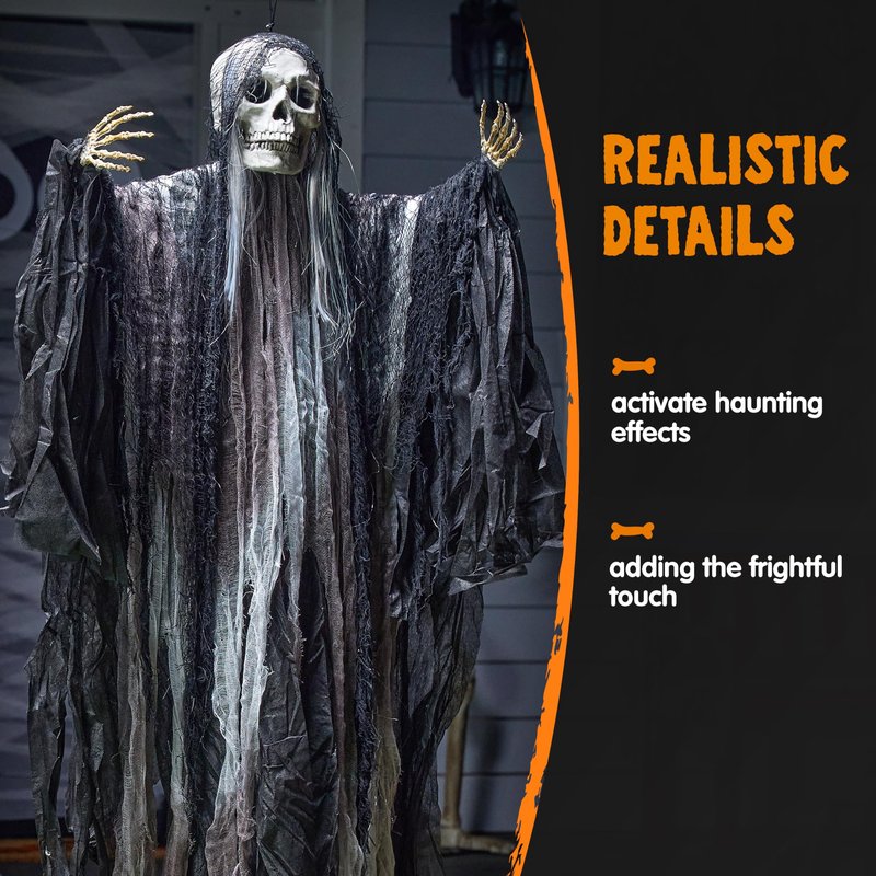 JOYIN 2 Pcs Halloween Hanging Grim Reaper Decorations Outdoor, Halloween Hanging Skeleton Ghosts Scary Decor for Yard Patio Outside Lawn Garden, Haunted House Prop, Party Supplies