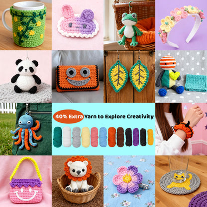 Joyclub Crochet Kit for Beginners 6 PCS Amigurumi Animal Family Crochet Starter Kit with Step-by-Step Video Tutorials 40% Extra Yarn DIY Craft Gifts for Adults Knitting Lovers Mother Teacher Graduates