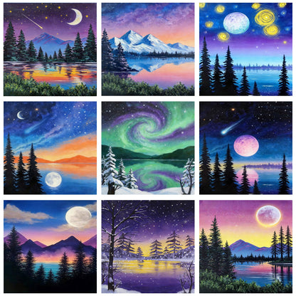 AJIDHIO 9 Pack Diamond Painting Kits for Adults, 5D Diamond Art Paint by Number, Full Drill Round Diamonds, 12x12 Inch, Nature Landscape Theme, DIY Home Wall Decor Gift