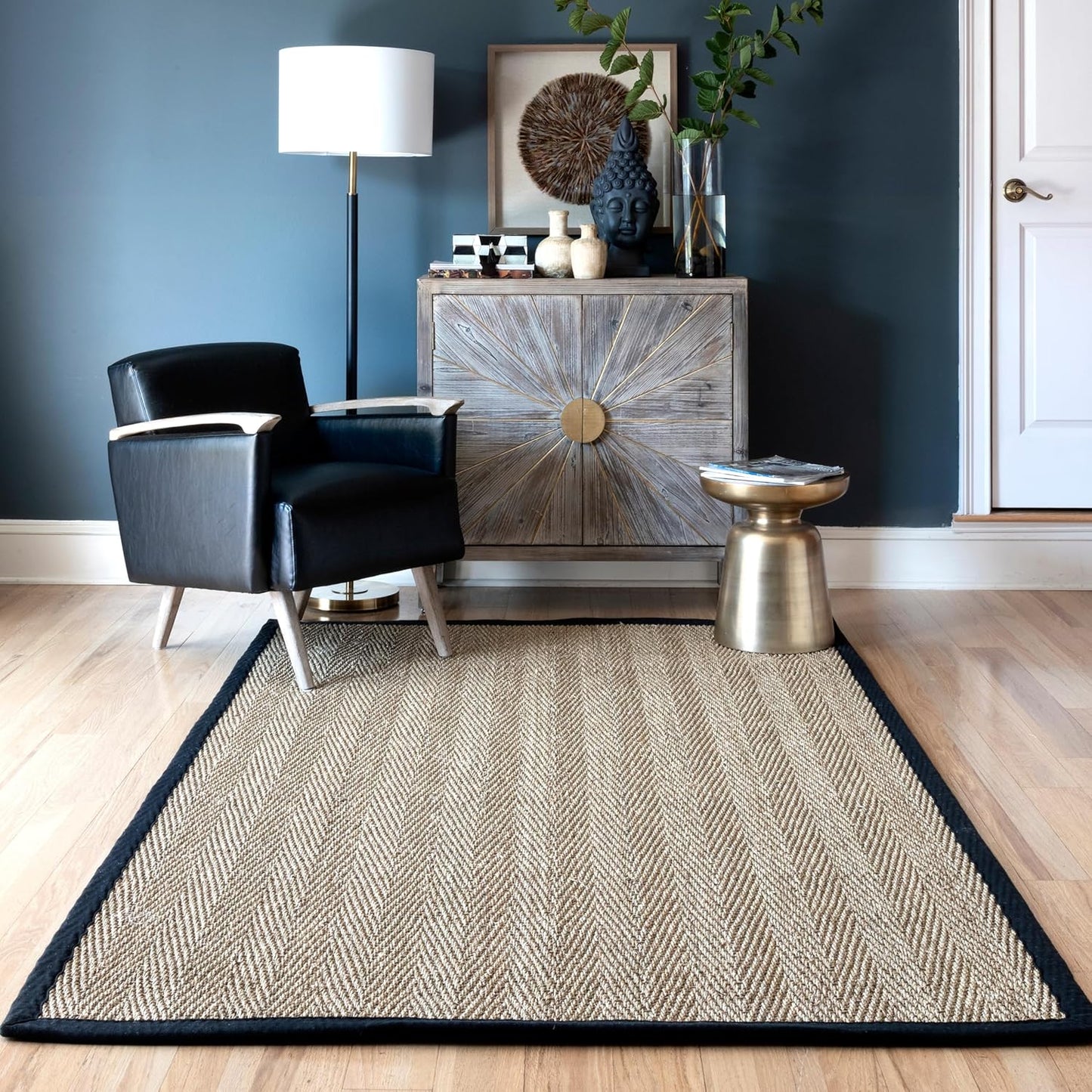 nuLOOM 2x3 Larnaca Seagrass Herringbone Indoor/Outdoor Accent Rug, Black
