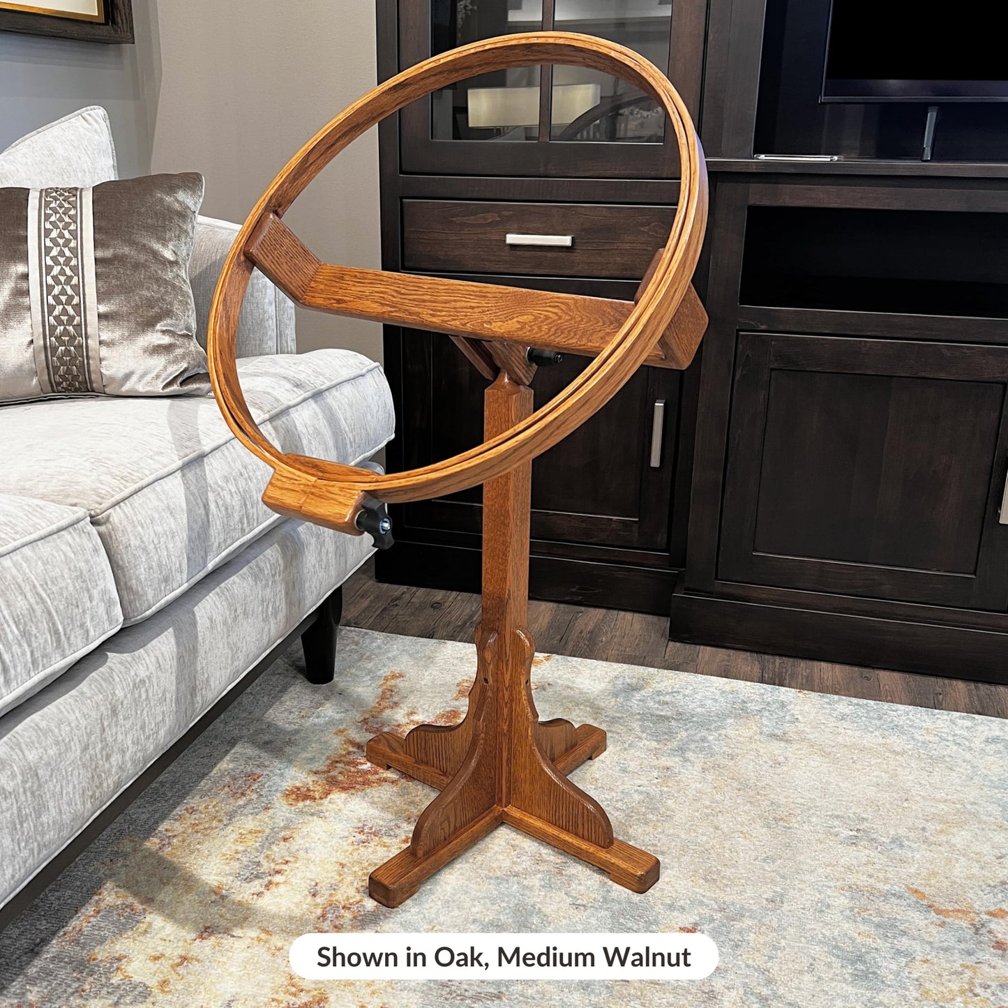 DutchCrafters Solid Oak Wood 22 Inch Round Extra Large Tilting Quilt Hoop with Stand, Quilting Frame for Hand Quilting - Amish Made in America (Medium Walnut)