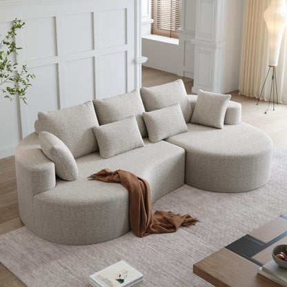KEIKI 105" Chenille Corner Sofa with Chaise, Curved Sectional Couch, L Shaped Deep Seat Sectional Couch for Living Room, Bedroom, Beige