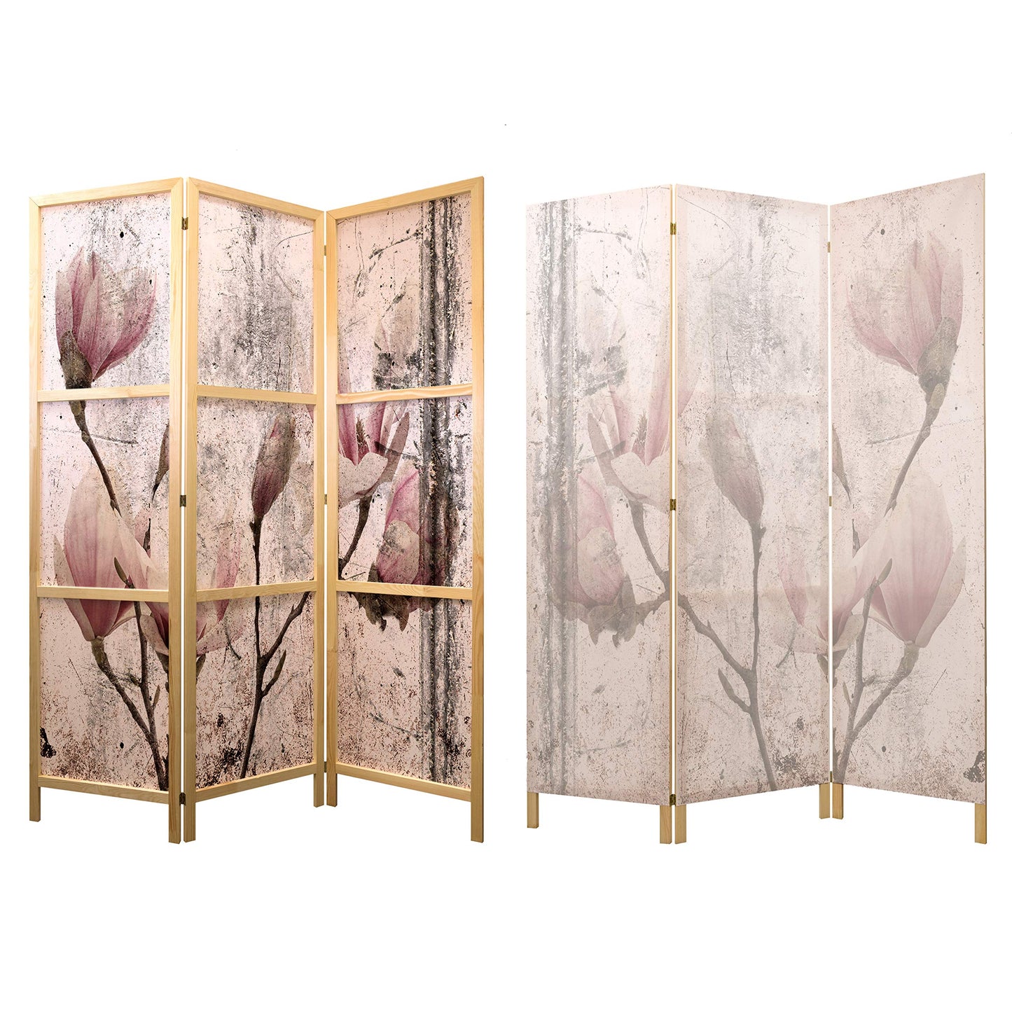 artgeist Japanese Room Divider XXL Flowers Magnolias 90 x 67 in - 5 Panel Folding Screen Japan Design Home Decoration Art Deco b-C-0389-z-c