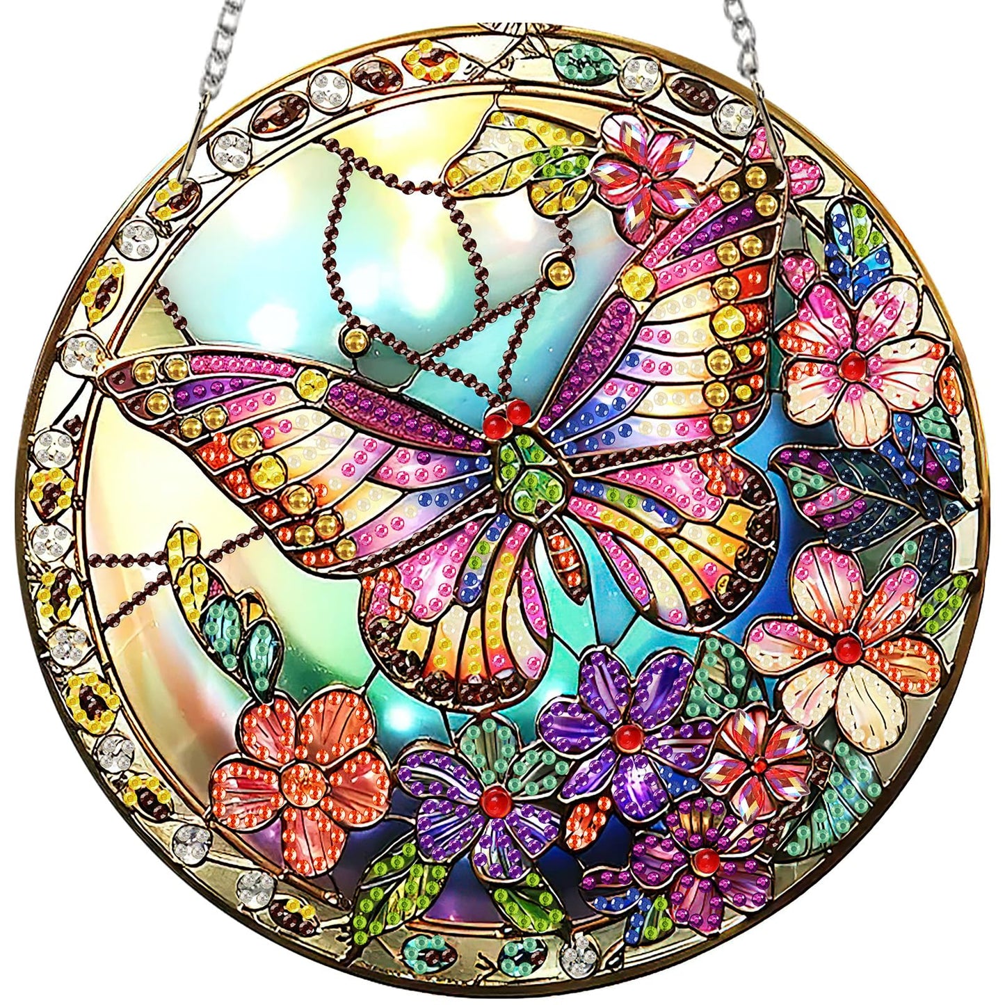 MISCER Butterfly Hanging Diamond Art Pendants Kits for Adults Kids, DIY Double Sided 5D Special Diamond Painting Pendant Kit, Wreath Gem Art Suncatchers for Window Garden Home Decor