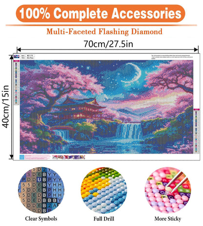 igoodom Large Diamond Painting, Large Cherry Blossoms Diamond Art Kits for Adults, Full Drill Round Big Diamond Painting, DIY Gem Art and Crafts for Home Wall Decor Gift 27.5 X 15.7inch