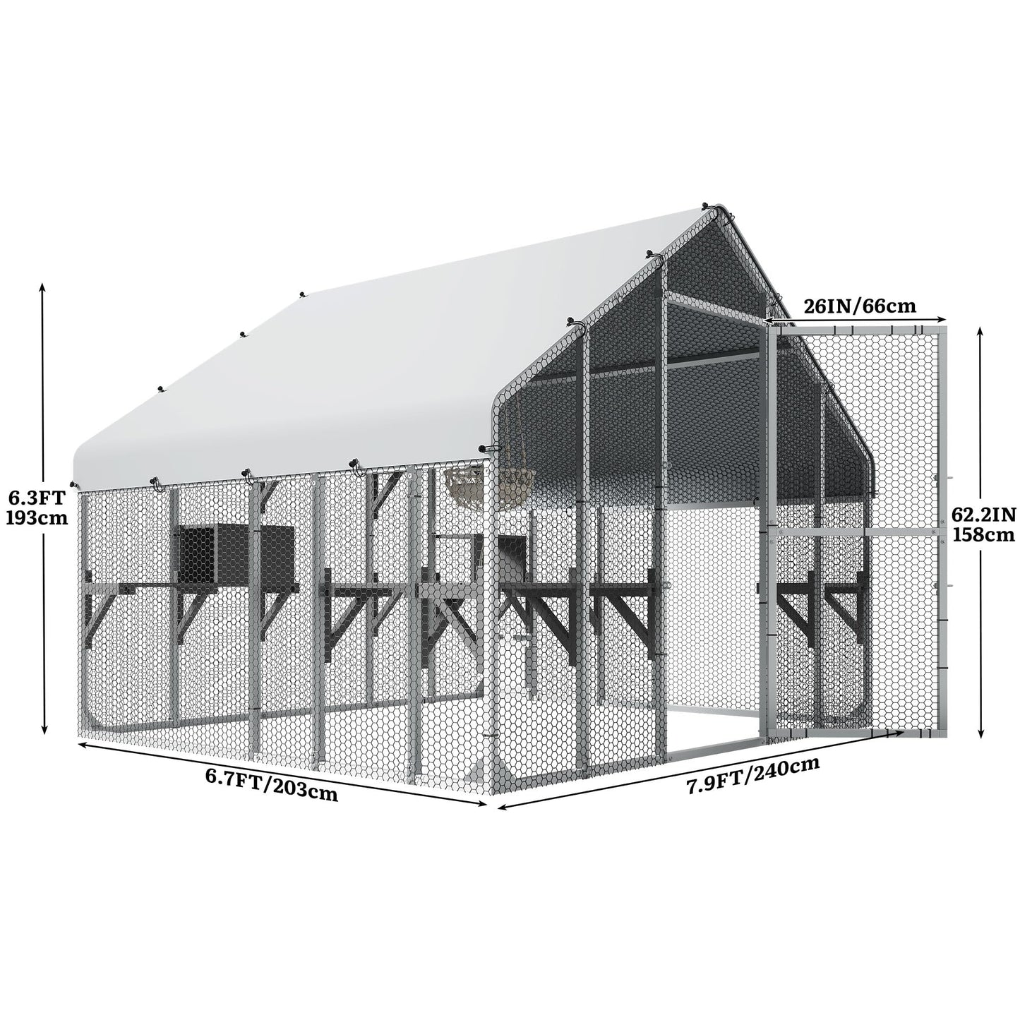 YITAHOME 94 Inch Outdoor Cat Enclosure, Extra Large Outdoor Cat House for Multiple Cats, Metal Cat Cage with Weatherproof Roof, 7 Platforms, 2 Resting Box and Cat Hammock Bed