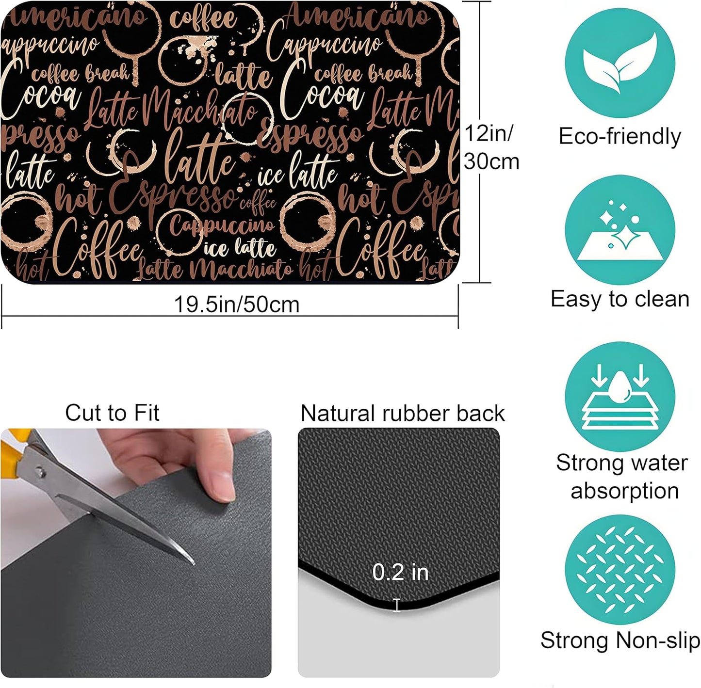 Coffee Bar Mat Accessories, Absorbent Dish Drying Mat for Kitchen Counter, Rubber Backing Non-slip Pad for Coffee Maker