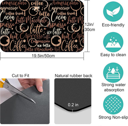 Coffee Bar Mat Accessories, Absorbent Dish Drying Mat for Kitchen Counter, Rubber Backing Non-slip Pad for Coffee Maker
