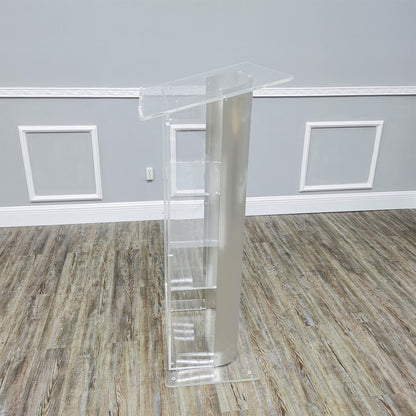 FixtureDisplays® Brushed Stainless Steel Sides Pulpit Clear Acrylic Plexiglass Podium Curved Lectern 14307NEW