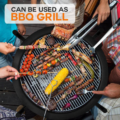 SereneLife Outdoor Wood Fire Pit - 26" Steel BBQ Grill with Mesh Spark Screen, Log Grate, Fire Poker & Cover for Camping, Picnic, Bonfire - Durable, Easy to Assemble, 2 in 1