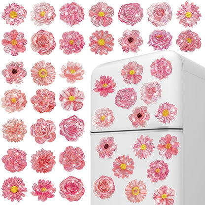 Copkim 30 Pcs Diamond Art Magnets Refrigerator Easy Art Kits Fridge Diamond Painting Magnets Stickers for Adults DIY Home Decors Flower Butterfly(Pink Flower)