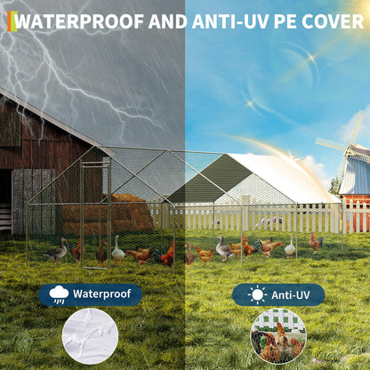 Garvee Large Metal Chicken Coop, Chicken Coop Run, Outdoor Chicken Pen with Waterproof & Anti-UV Cover, Large Chicken Run for Outdoor Farm Yard (19.7 ft L x 6.6 ft W x 6.6 ft H)