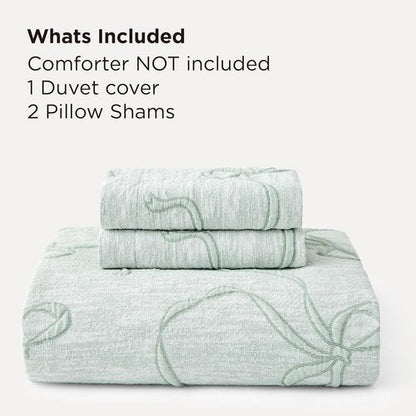 Bedsure Green Duvet Cover - Elegant Bowknot Jacquard Design | Queen Size 90"x90" with 2 Pillow Shams