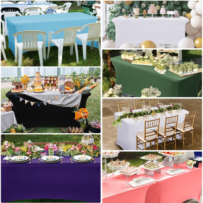 Obstal 6 Pack Stretch Spandex Table Covers for 6 Foot Tables - 6 FT Universal Rectangular Fitted Tablecloth Protector for Wedding, Banquet, Party (White, 72 Length x 30 Width x 30 Height Inches)