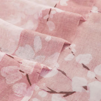 FMFUNCTEX Linen Sheer Curtains, Blush Pink Blossom Patterned, 96 Inches Long, Floral Drapes for Kids Room and Living