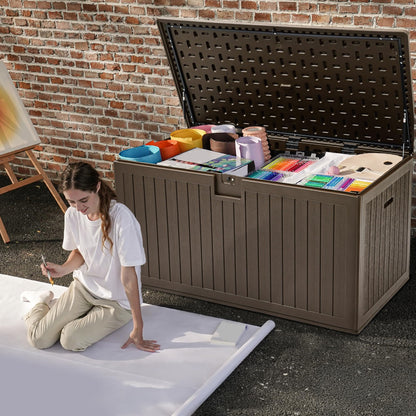 DWVO 260 Gallon Double-Wall Deck Box with Divider, XXL Extra Large Resin Outdoor Storage Box, Lockable & Waterproof, Double as Seating, 1000lbs Capacity (Brown)