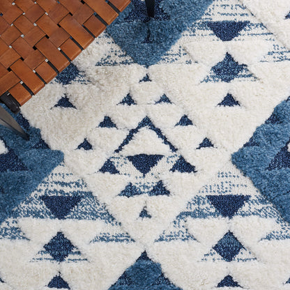 SAFAVIEH Area Rug 8x10 - Moroccan Tassel Shag Collection - Large - Blue & Ivory, Non-Shedding & Easy to Clean, Plush High-Low Texture, Ideal for Living Room, Bedroom, Dining Space (MTS688M)