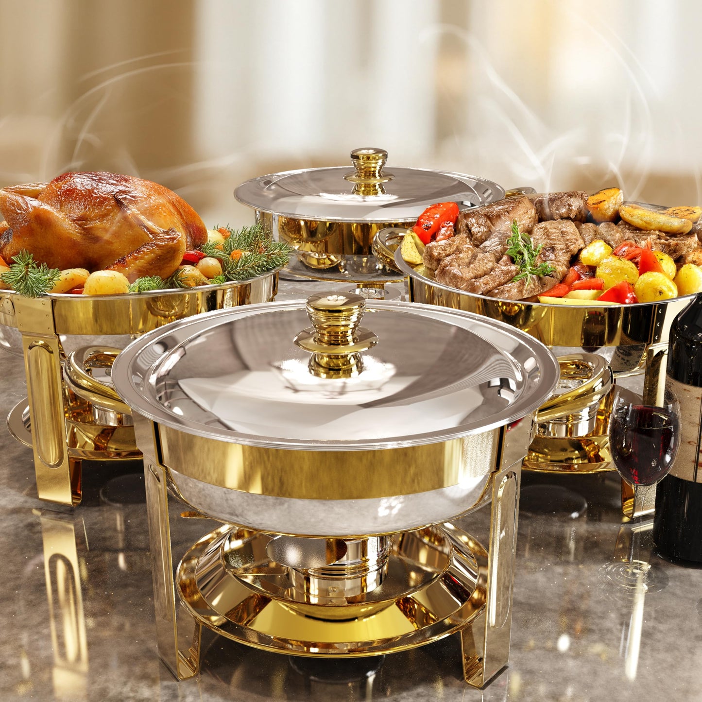 Chafing Dishes for Buffet Set,4 Pack 6QT, Easy 30-Second Lid Assembly Stainless Steel Food Warmers for Catering, Parties & Events, Gold Colors Chafing Dish Buffet Set