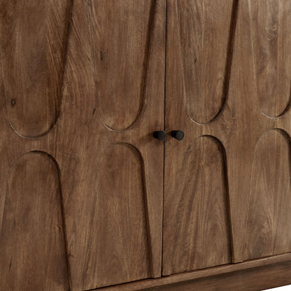 Modway Veda 72 Inch Mango Wood Sideboard Storage Cabinet in Walnut - Mid-Century Modern Buffet Credenza with 4 Doors