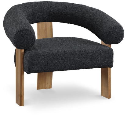 Meridian Furniture 496Black Winston Collection Mid-Century Modern Boucle Fabric Upholstered Accent Chair with Rich Black Boucle Fabric, Solid Wood Legs, Natural Finish, 35.5" W x 29" D x 30" H, Black
