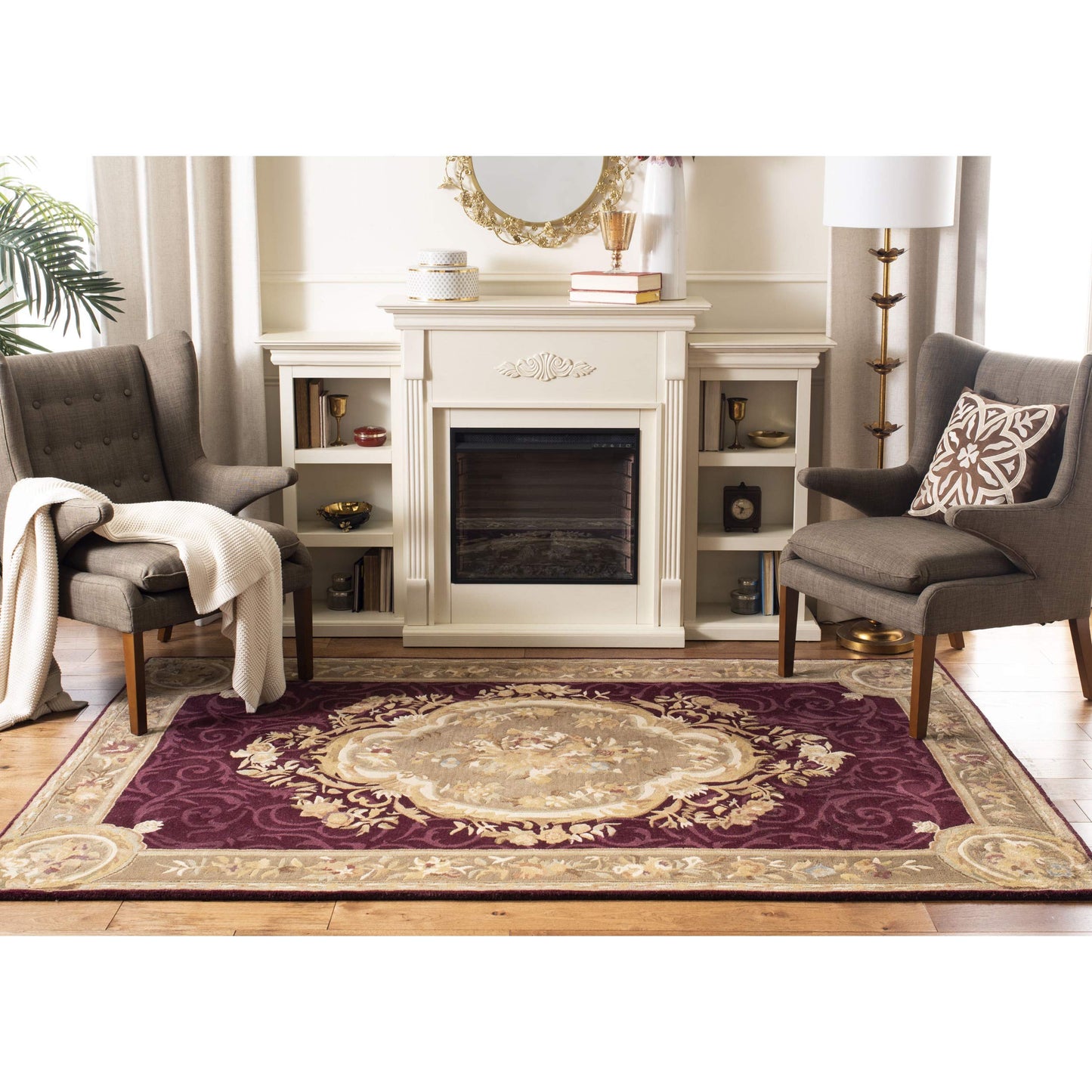 SAFAVIEH Empire Collection 5' x 8' Dark Red / Dark Beige EM414A Handmade Traditional European Premium Wool Area Rug
