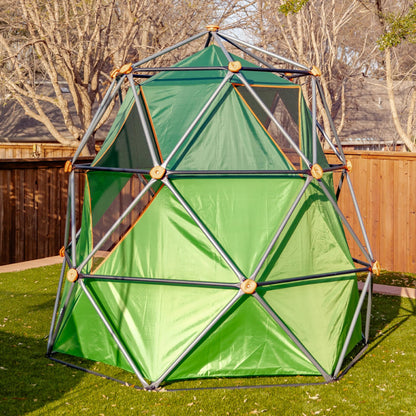 gobaplay Summit Pro Climbing Dome with Tent, 600 lb Capacity, Green - Outdoor 7.5' Non-Slip Rock Climber, Backyard Playset for Kids 6+