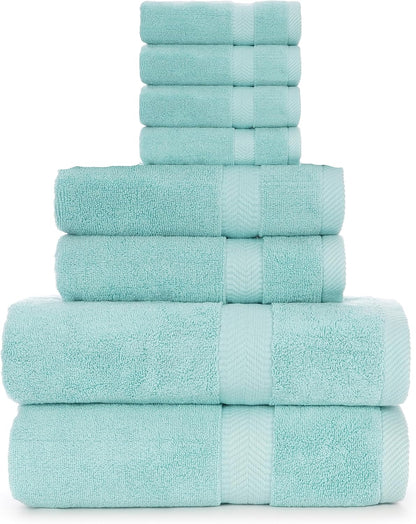 BY LORA Set Set 8 Cotton Terry Bath Towel, Hand Towel and Wash Cloth Nautical Teal