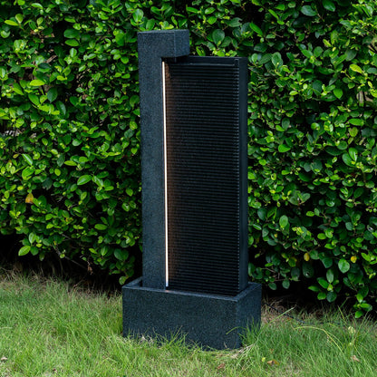 Puulye 39.76" H Outdoor Water Fountain Made with Eco-Friendly Recyclable Materials, Polyethylene Modern Waterfall Water Fountain Outdoor, Garden Decor with LED Light & Pump for Patio, Porch, Backyard