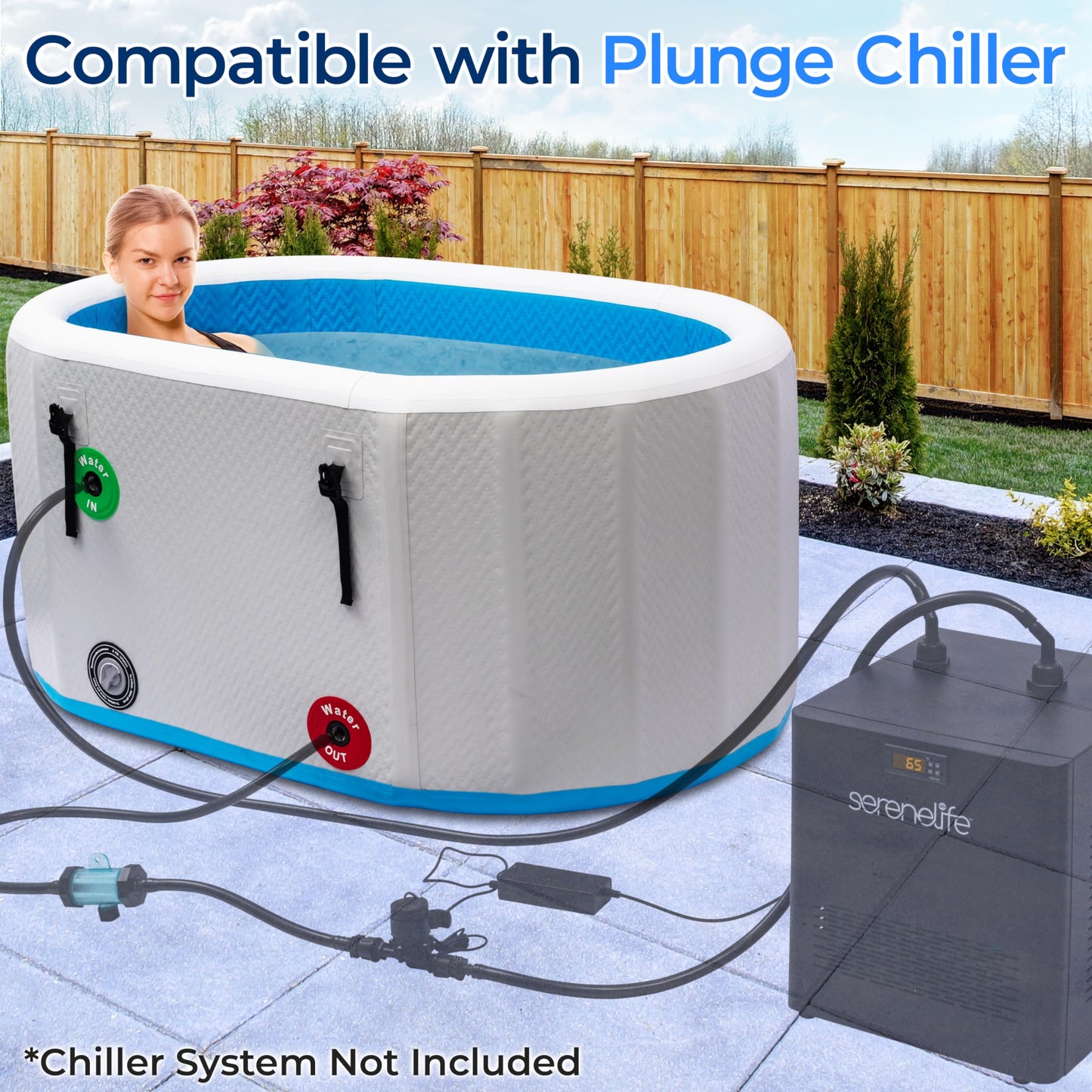 SereneLife Inflatable Insulated Cold Plunge Tub - One Person Ice Bath Tub with Lid, Cold Plunge Therapy Recovery Pod for Athletes with 105 Gallons Capacity, 53.15 x 31.50”
