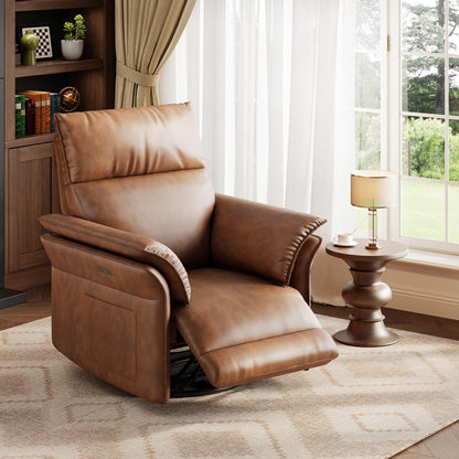 GAOMON Swivel Rocking Recliner Chair, Manual Leather Recliner Glider with Lumbar Support & Padded Armrest, Comfortable Rocker Nursery Single Sofa for Living Room and Bedroom (Walnut)