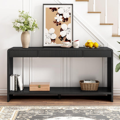Christopher Knight Home Mimid Modern Console Table with Drawers, Wooden Narrow Console Table with Storage, Sofa Behind The Couch Table with Storage+Bottom Shelf, Black