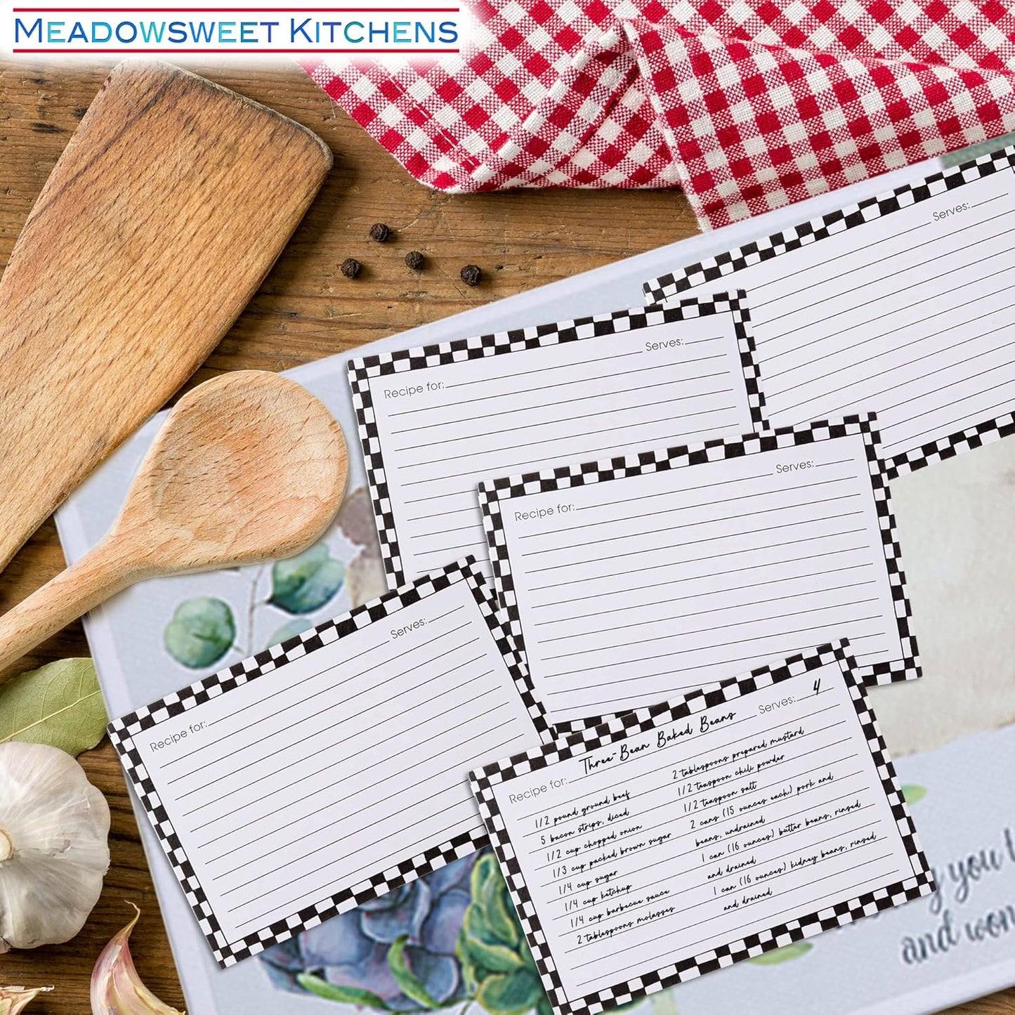 Meadowsweet Kitchens Recipe Card Set: 25 Double-Sided Recipe Cards 4 x 6 Inch for a Recipe Card Box
