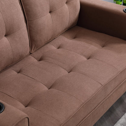 ERYE Foldable Loveseat Sofa Convertible Pull Out Sleeper Sofabed,2 Seat Tufted Upholstered Sofa Modern Convertible Sleeper Couch Bed with Cupholders and Side Pockets