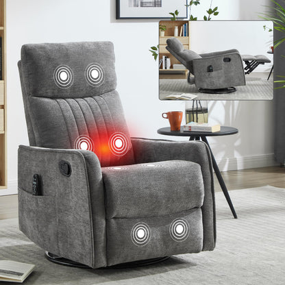 KEIKI 4-in-1 Manual Swivel Rocker Recliner Chair for Living Room, Chenille Nursery Glider Rocking Chairs with Back Massager & Heat, Ideal for Senior Adults True Relaxation, Dark Gray
