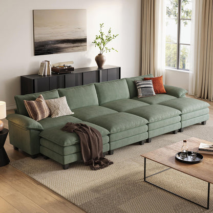 LINSY HOME Modular Sectional Sofa - 157 Inch Oversized Corduroy Cloud Couch with Movable Ottoman Soft Modern Comfy Sofa Set for Living Room Apartment Office (Green, 4-Seat & 4-Ottoman)