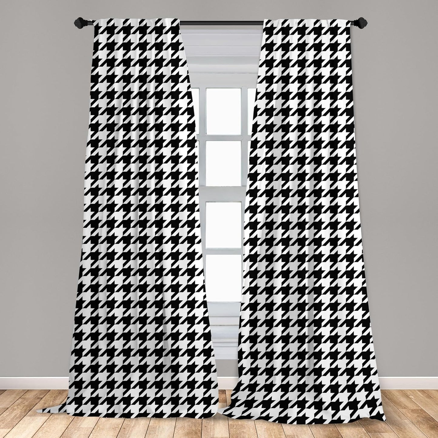 Ambesonne Modern Curtains, Bizarre Shapes Houndstooth Graphics, 2 Panel Set for Living Room Bedroom