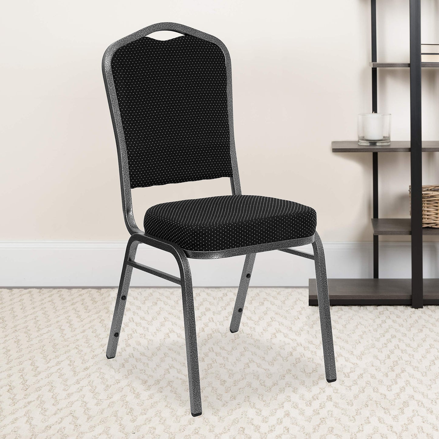 Flash Furniture HERCULES Series Crown Back Stacking Banquet Chair in Black Dot Patterned Fabric - Silver Vein Frame (Pack of 4)