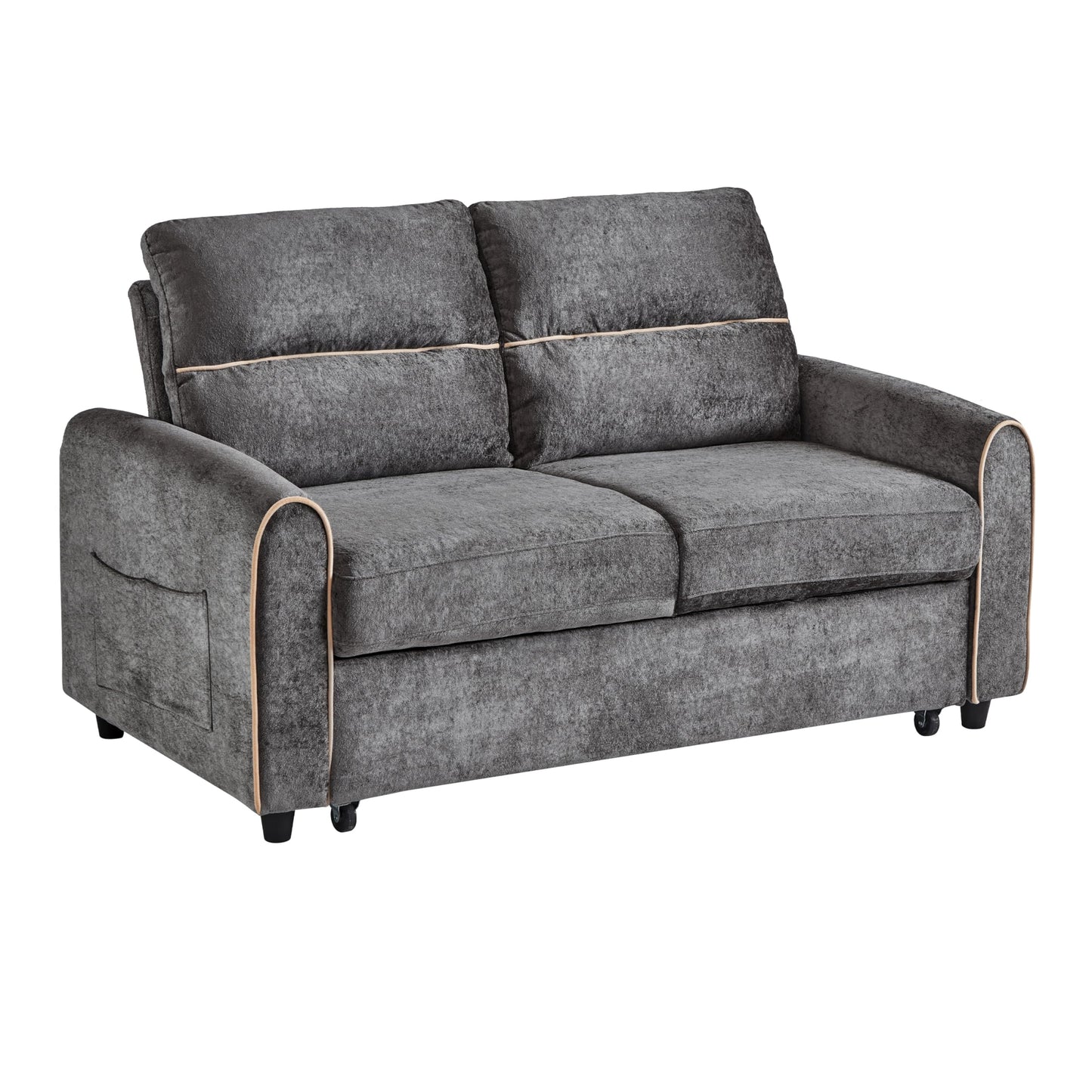 Eafurn 3 in 1 Convertible Sleeper Sofa Pull Out Couch Bed, 58" Chenille Futon Loveseat Recliner Daybed w/Reclining Backrest,Side Pockets and USB Ports for Living Room