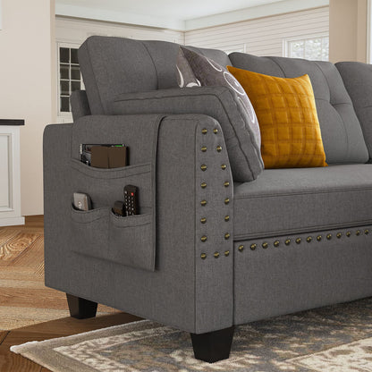 HONBAY Convertible Sectional Sofa L Shaped Couch Reversible Sectional Couches for Living Room,Grey