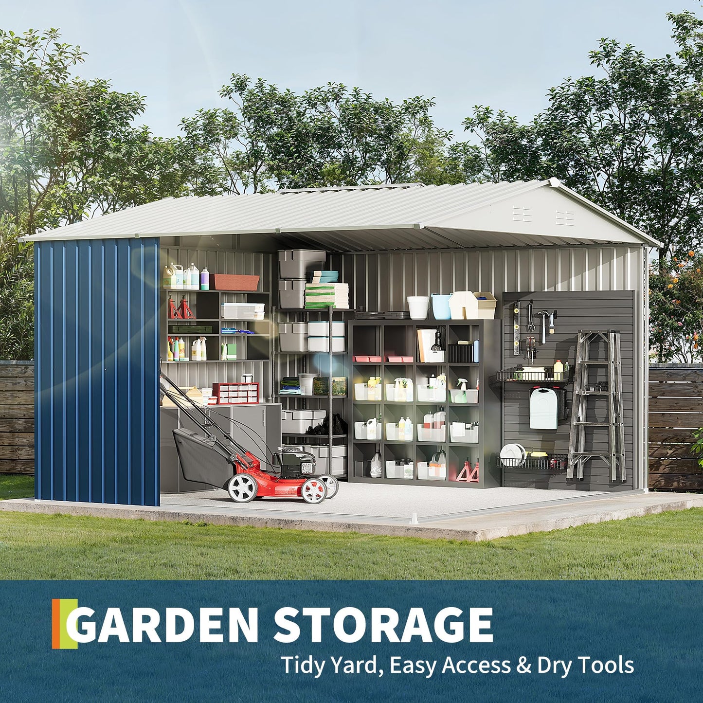 10 X 10 FT Outdoor Storage Shed,Metal Garden Sheds&Outdoor Storage, Lockable Gable Roof Garden Tool Shed, All-Weather Resistant Storage Unit for Bikes, Ladders, Patio Supplies & Garden Essentials