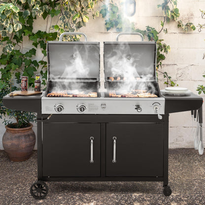 Royal Gourmet ZH3002N Propane Gas and Charcoal Grill Combo, Dual Fuel BBQ Grill with 2 Side Shelves for Outdoor Patio Garden Backyard Barbecue, 20,000 BTUs, Silver & Black