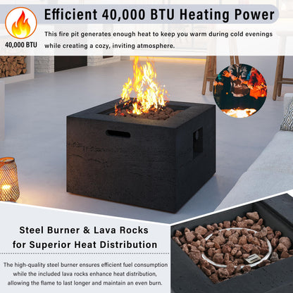 Merax MGO Outdoor Square Fire Pit with Steel Burner,Lightweight 24.02-inch Propane Fire Pit Table with Adjustable Flame, 40,000 BTU, Lava Rocks, and Rain Cover for Patio,Backyard, Poolside, Black