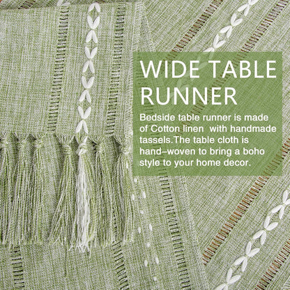 15.7 36 inch, Summer Boho Table Runner Short x Spring Sage Green Coffee Table Cover, Green Linen Small Table Cloth