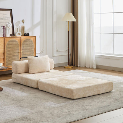 KEIKI Convertible Floor Sofa Bed with Fixed-Shape Frame, Single Seater Boneless Modular Sectional Sofa, No Assembly Required, Compressed Sleeper Couch for Living Room Bedroom, Lounge, Beige