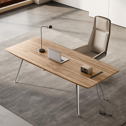 Writing Computer Desk, 60-Inch Large Executive Desk Office Workstation with Chrome-Plated Legs and Built-in Power Outlet, Writing Table Business Furniture, Modern Minimalist Style for Home Office