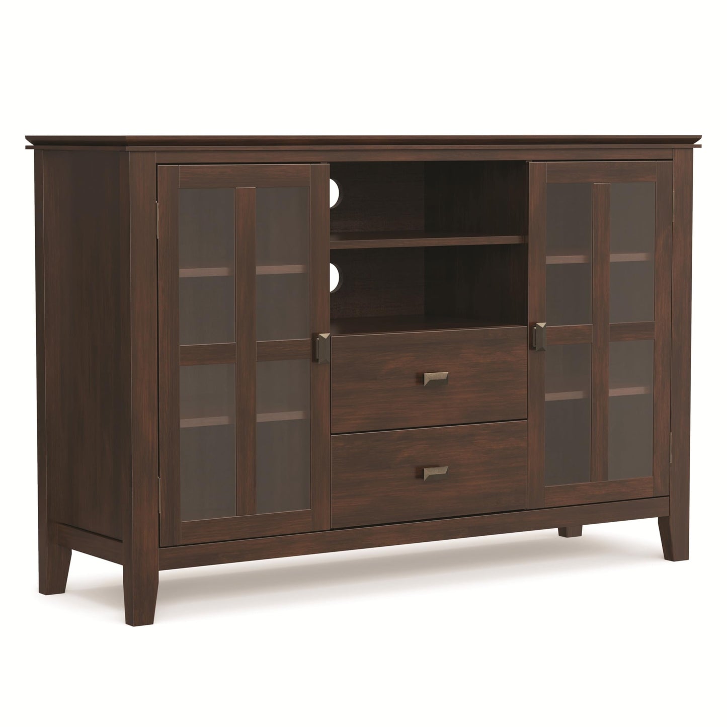 SIMPLIHOME Artisan TV Stand - 53 inch Wide Solid Wood Tall Media Console in Russet Brown, Contemporary Entertainment Center for Living Room for TVs up to 60 Inches with Drawers and Cable Management